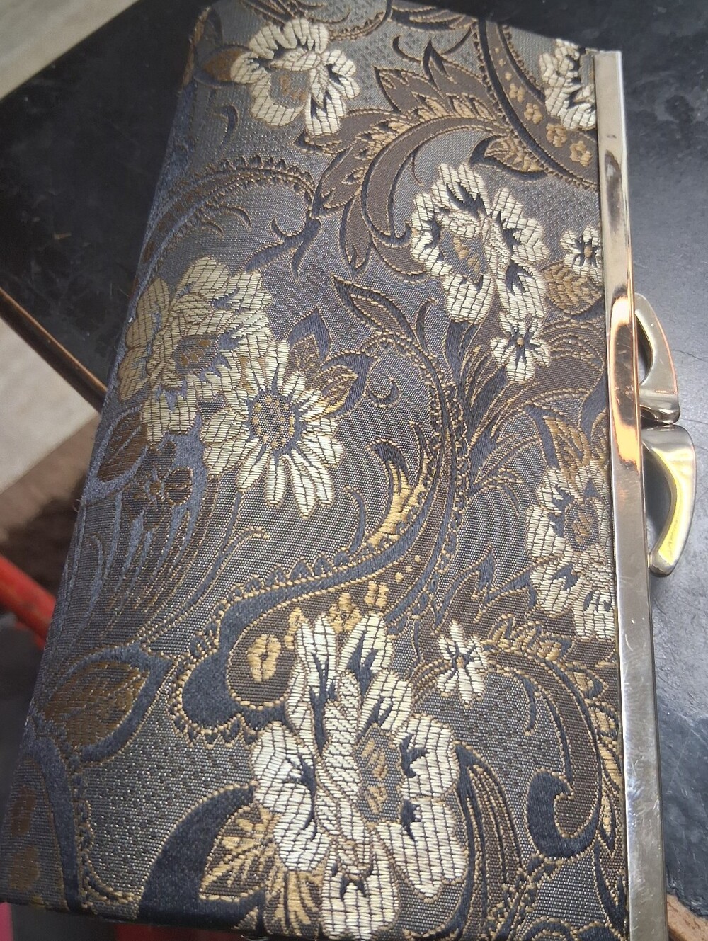 Gold and Black Chinese SILK Floral Jacquard Evening Clutch